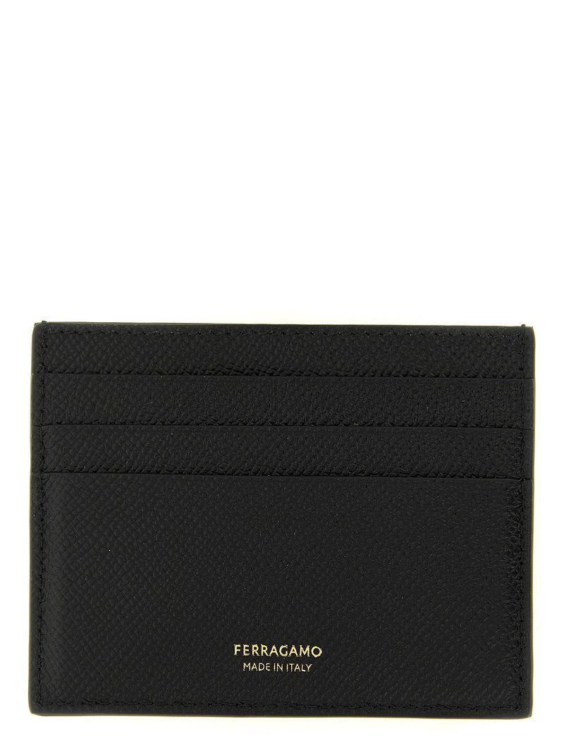 Ferragamo Gancini Card Case — Black Hammered Calf Leather Cases