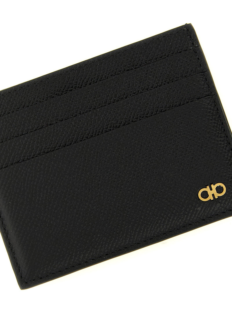Ferragamo Gancini Card Case — Black Hammered Calf Leather Cases