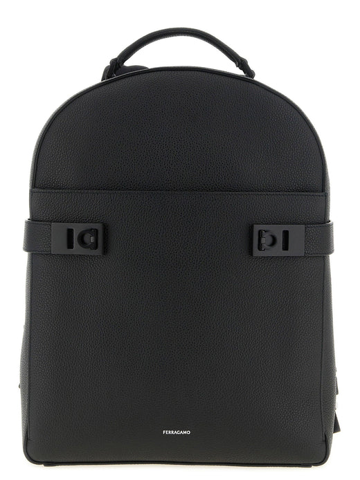 Ferragamo Backpack — Black Hammered Leather