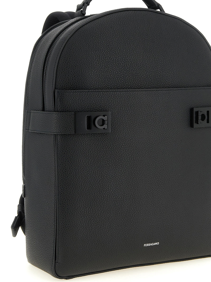 Ferragamo Backpack — Black Hammered Leather