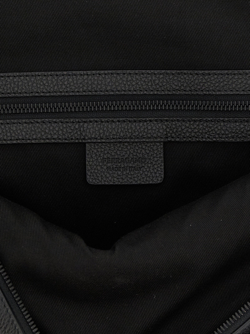 Ferragamo Backpack — Black Hammered Leather