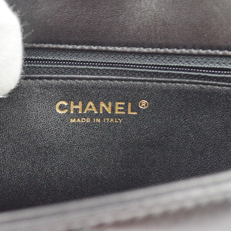 Chanel Reversed Flap Chevron Lambskin Black Leather Bag