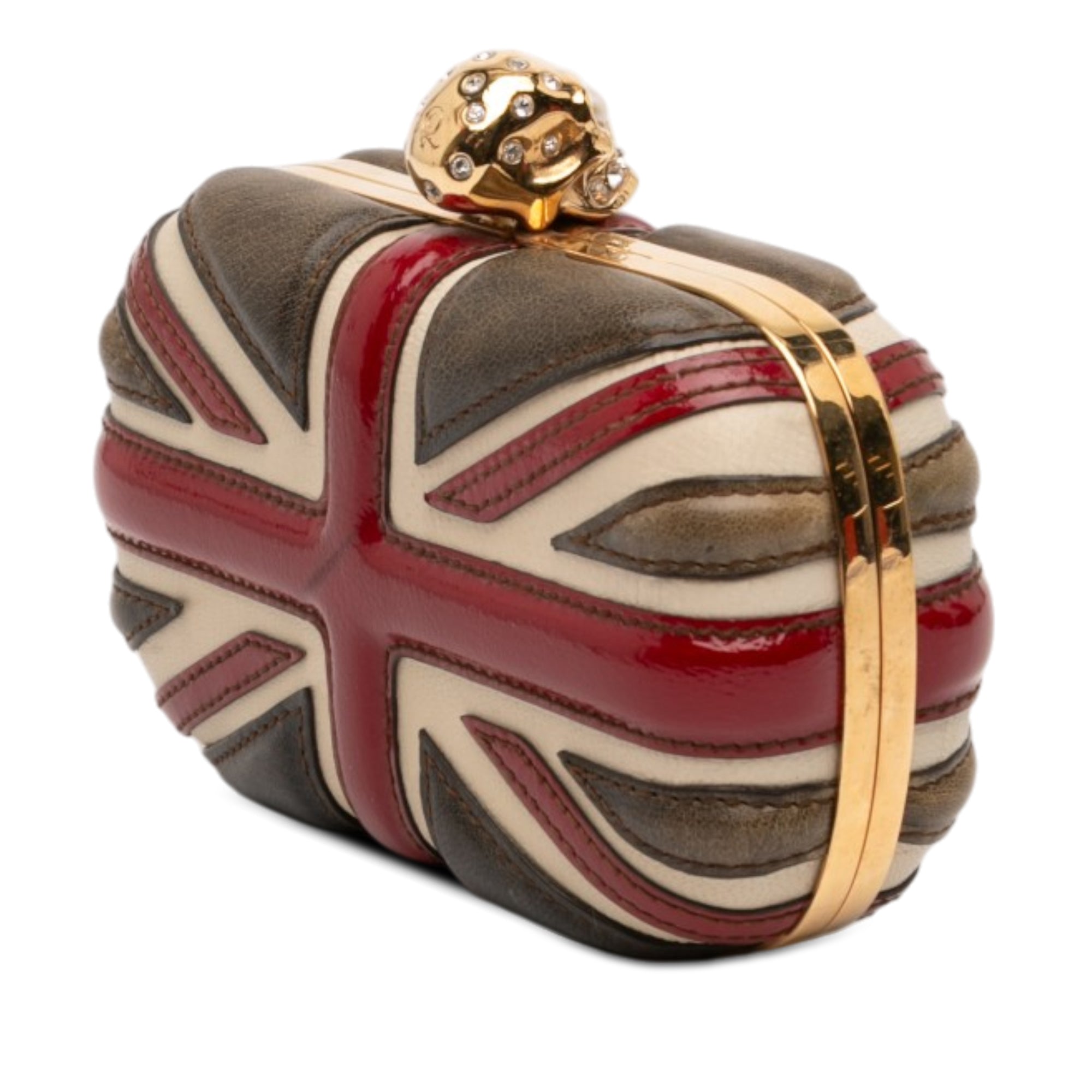 Calfskin and Patent Britannia Skull Box Clutch - Image 2