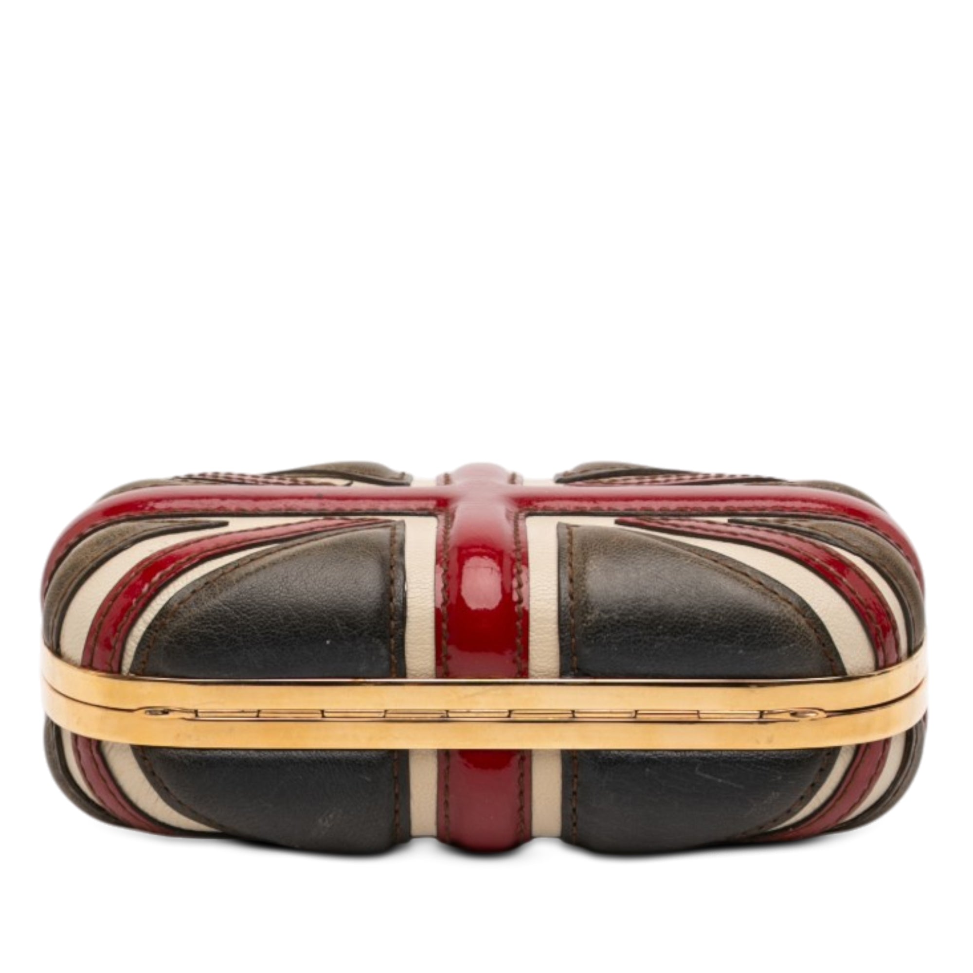 Calfskin and Patent Britannia Skull Box Clutch - Image 3