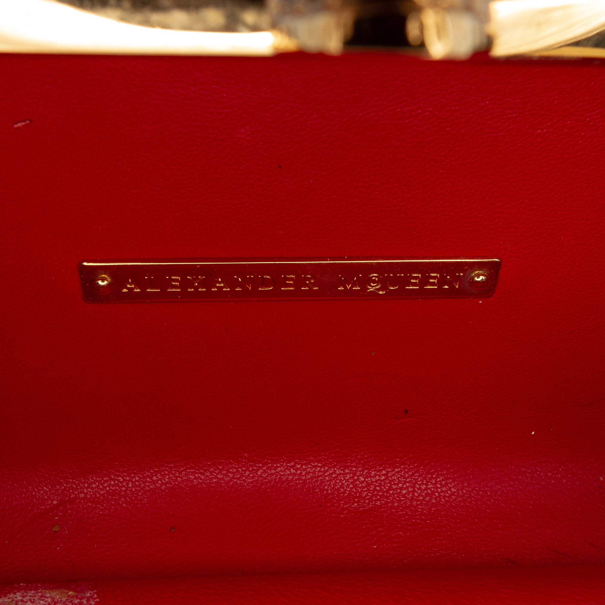 Calfskin and Patent Britannia Skull Box Clutch - Image 5