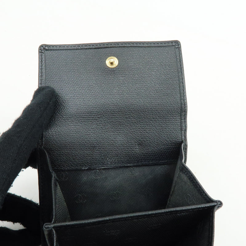 Chanel Cc Button Coin Purse Leather Black Calfskin Accessory