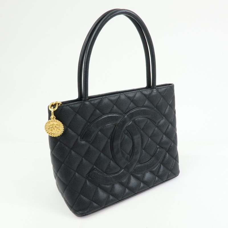 Chanel Medallion Quilted Caviar Black Leather Bag