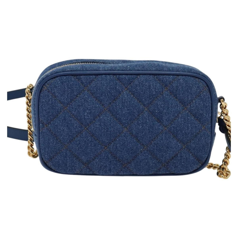 Versace Medusa Icon Front Slip Pocket Camera Quilted Denim Blue Canvas Bag