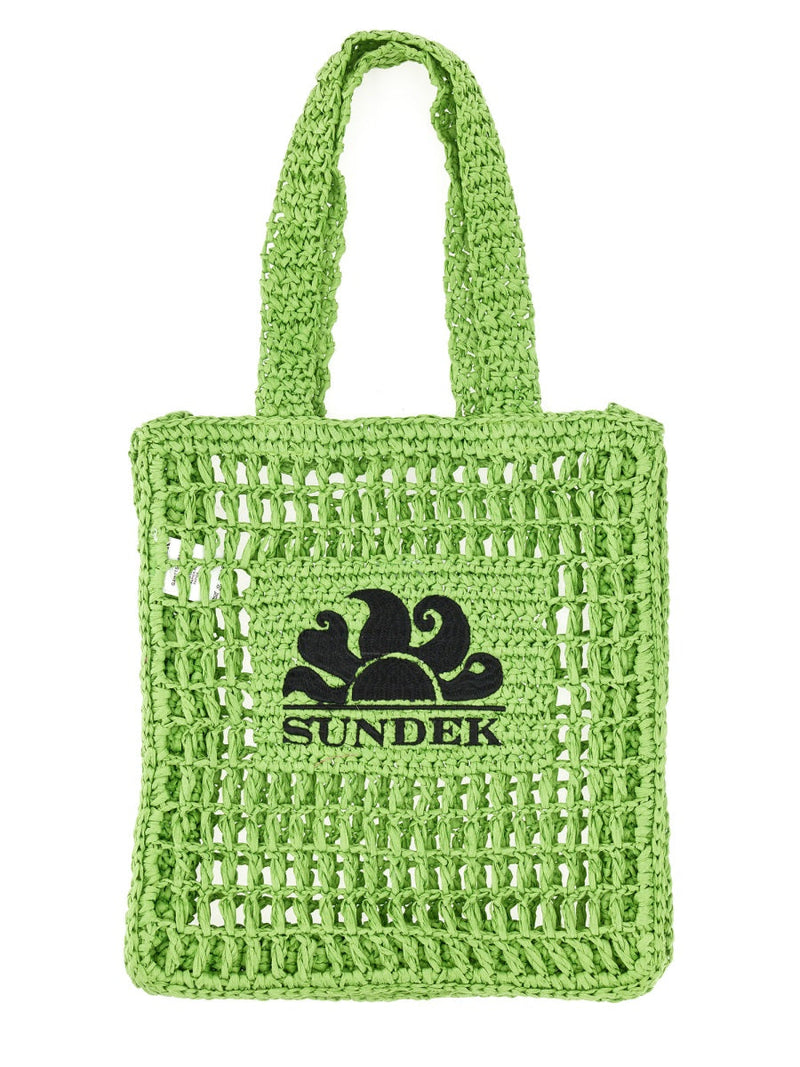 Sundek Logo-Handled Paper Shoulder Bag — Green