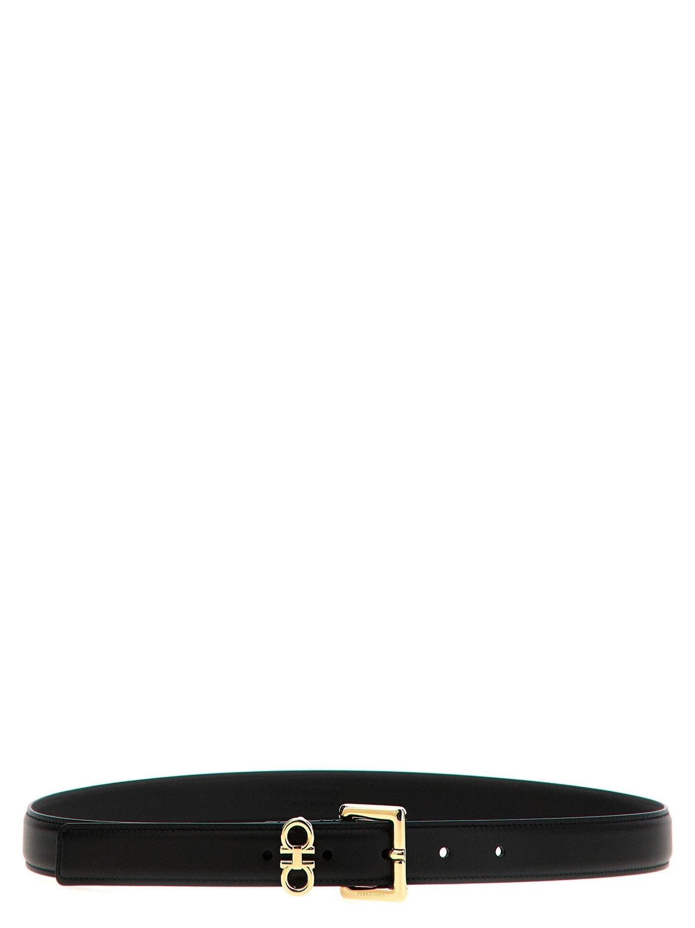 Ferragamo Gold Double Gancini Belt — Black