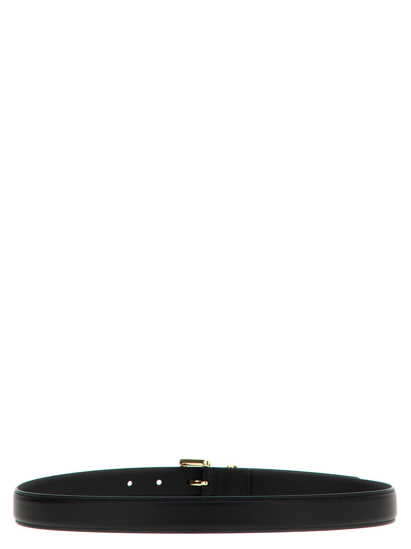 Ferragamo Gold Double Gancini Belt — Black