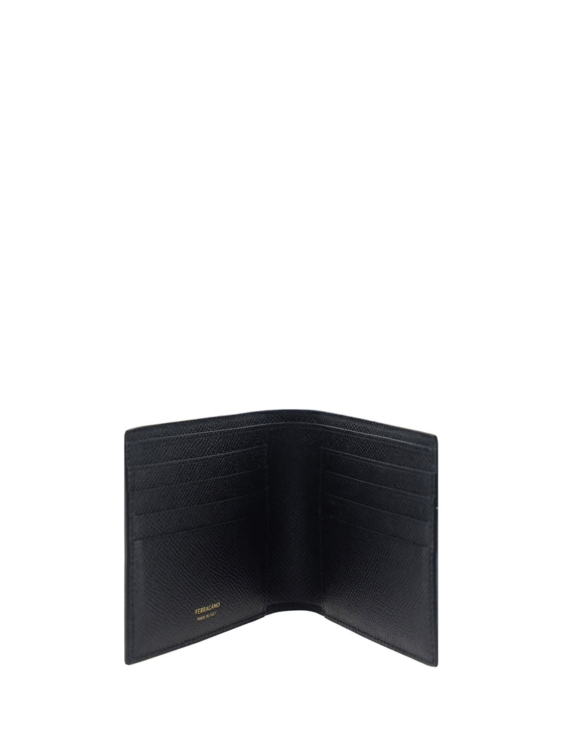 Ferragamo Gancini Calfskin Billfold Wallet — Black Calf Leather (bos Taurus)