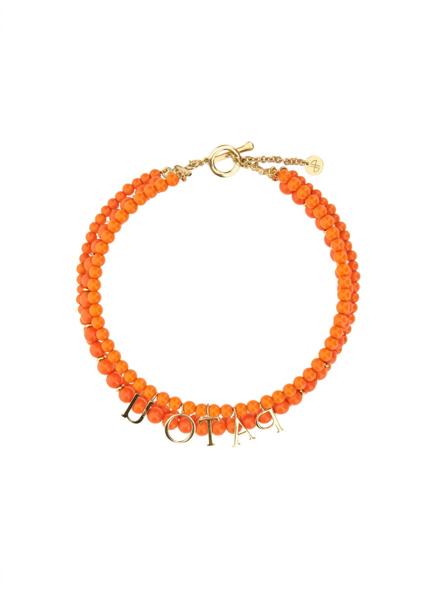 Patou Glass And Brass Bead Necklace — Orange Beads Necklaces