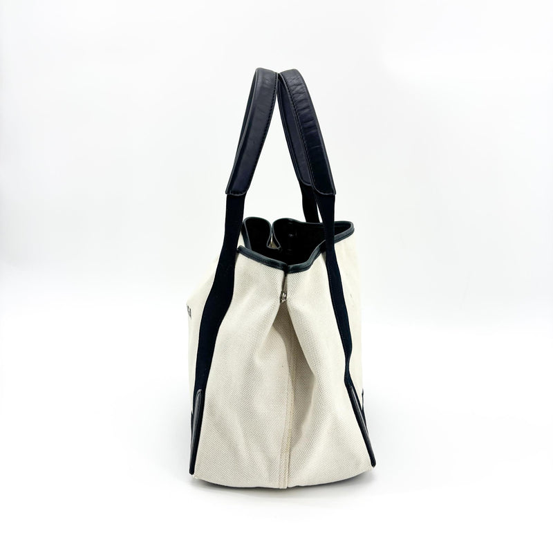 Balenciaga Navy Cabas Canvas With Leather Black Bag