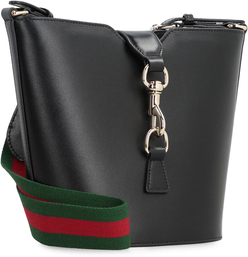 Gucci Leather With Web Strap Bucket Bag — Black
