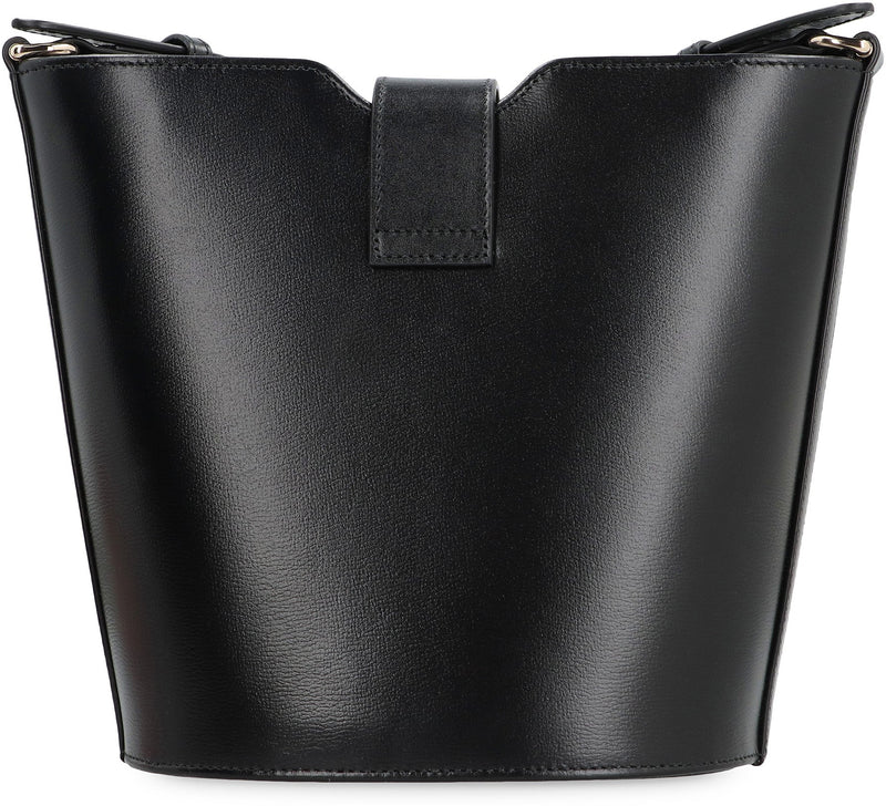 Gucci Leather With Web Strap Bucket Bag — Black