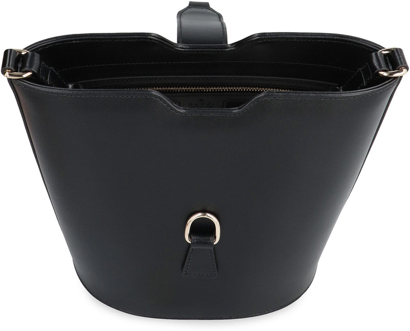 Gucci Leather With Web Strap Bucket Bag — Black