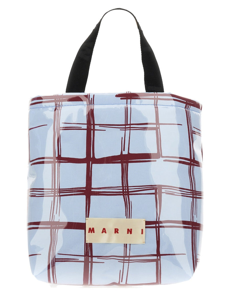 Marni Coated Canvas Plaid Shoulder Bag — Blue