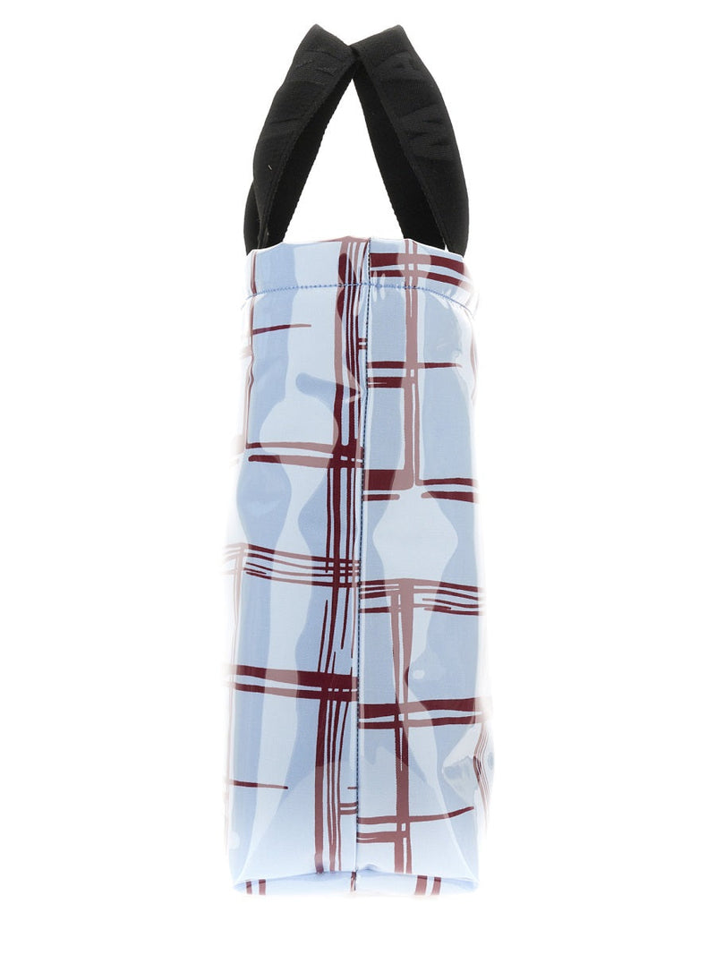Marni Coated Canvas Plaid Shoulder Bag — Blue