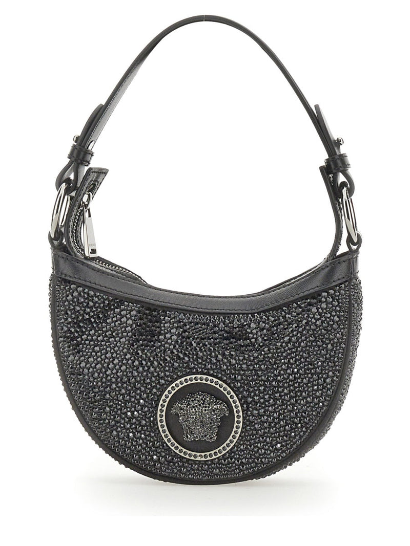 Versace Crystal-Embellished Mini Bag — Black Outside: Silk