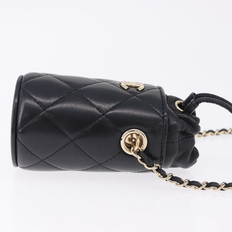 Chanel Drawstring Bucket With Chain Quilted Lambskin Black Leather Bag