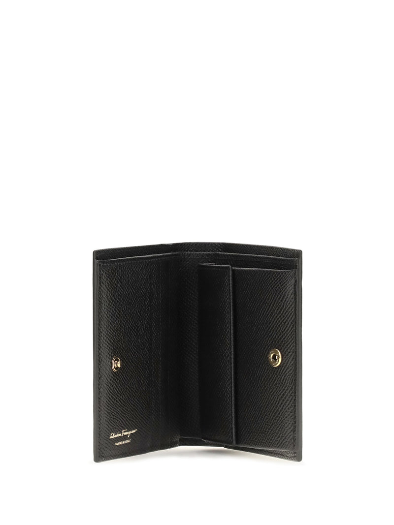 Ferragamo Calfskin With Gancini Logo Wallet — Black Calf Leather Bos Taurus