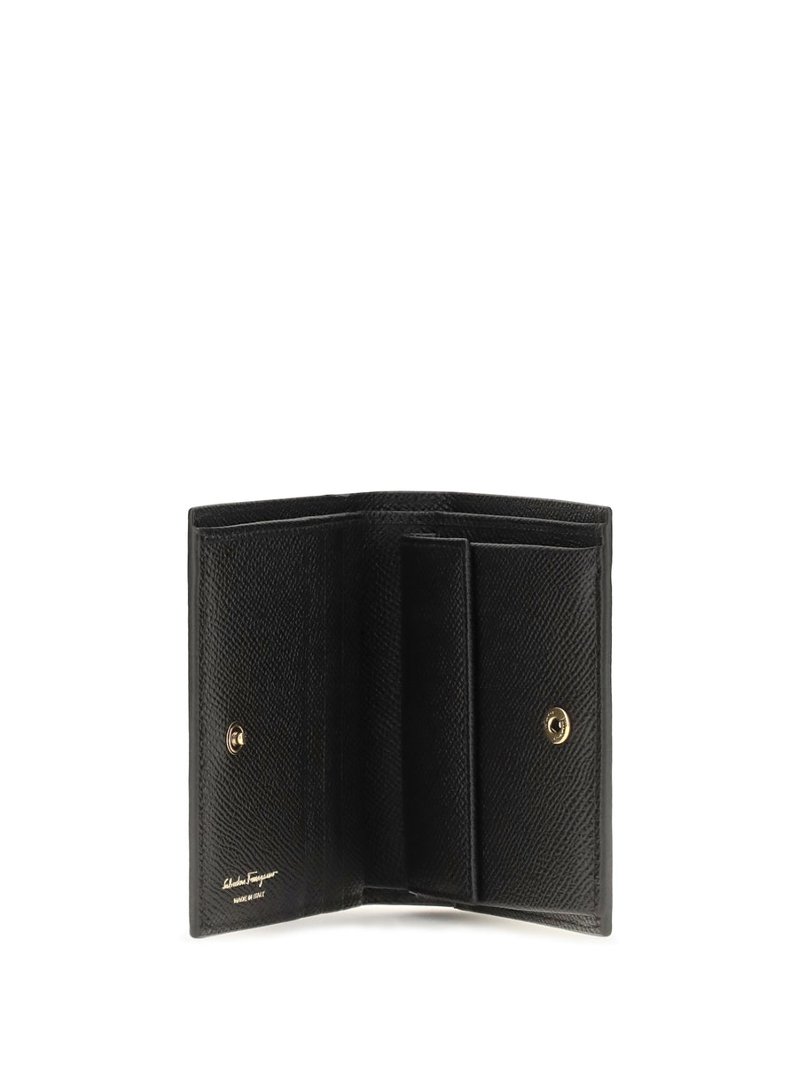 Ferragamo Embossed Gancini Calfskin Wallet — Black Calf Leather
