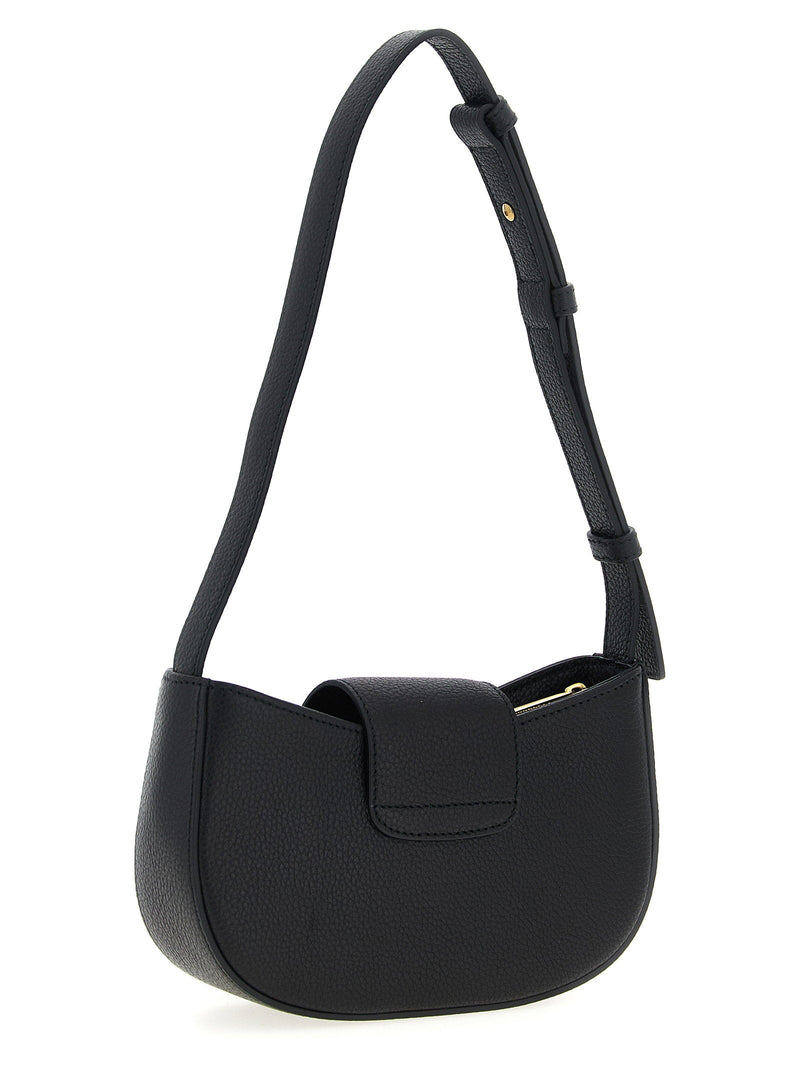 Ferragamo Gancini Logo Hammered Leather Shoulder Bag — Black