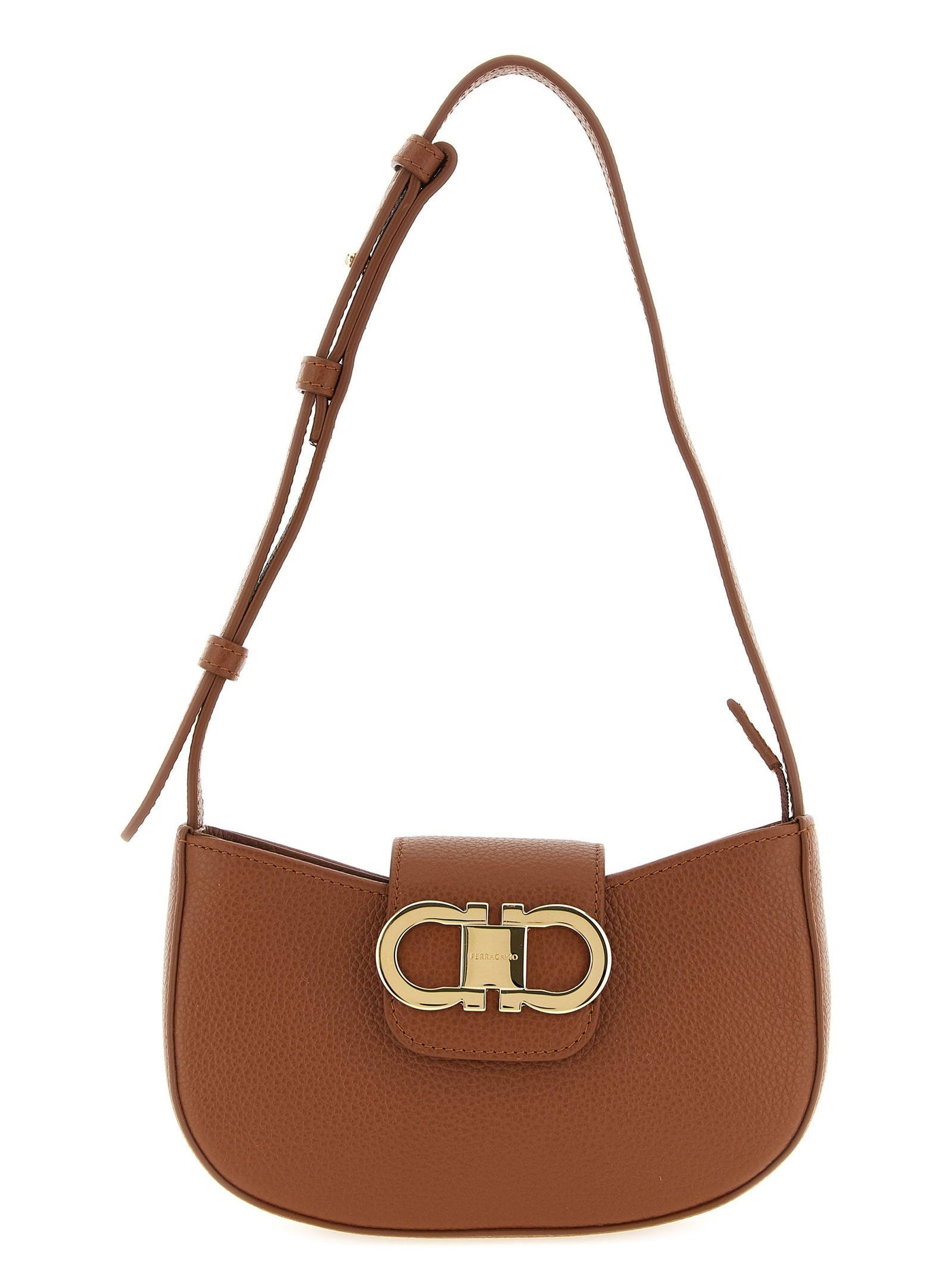 Ferragamo Gabry Shoulder Bag — Cognac Hammered Calf Leather
