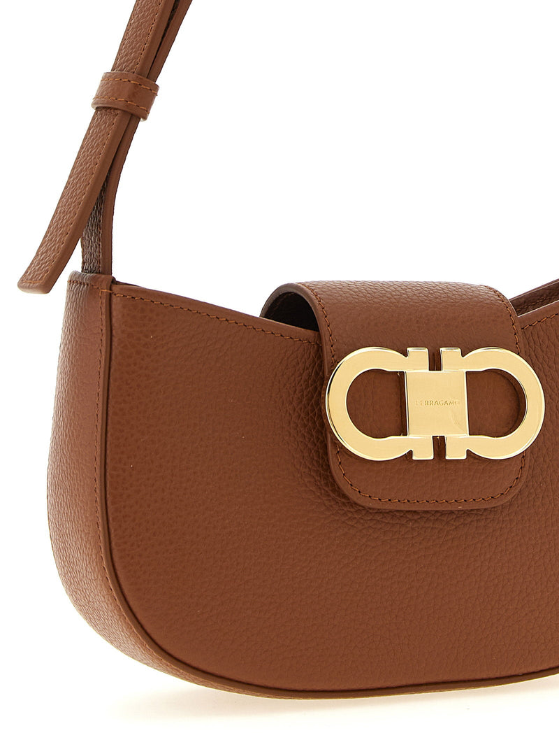 Ferragamo Gabry Shoulder Bag — Cognac Hammered Calf Leather