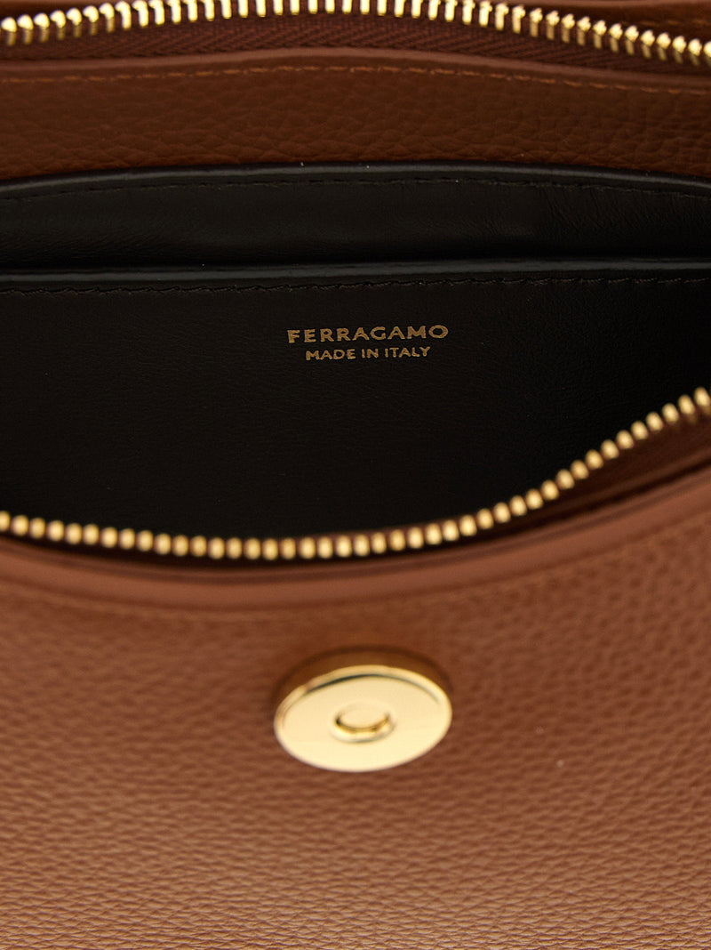 Ferragamo Gabry Shoulder Bag — Cognac Hammered Calf Leather