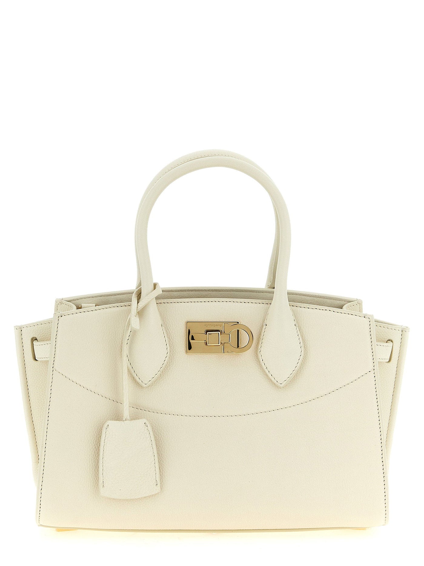 Ferragamo Studio Tote Bag — Cream Hammered Calf Leather