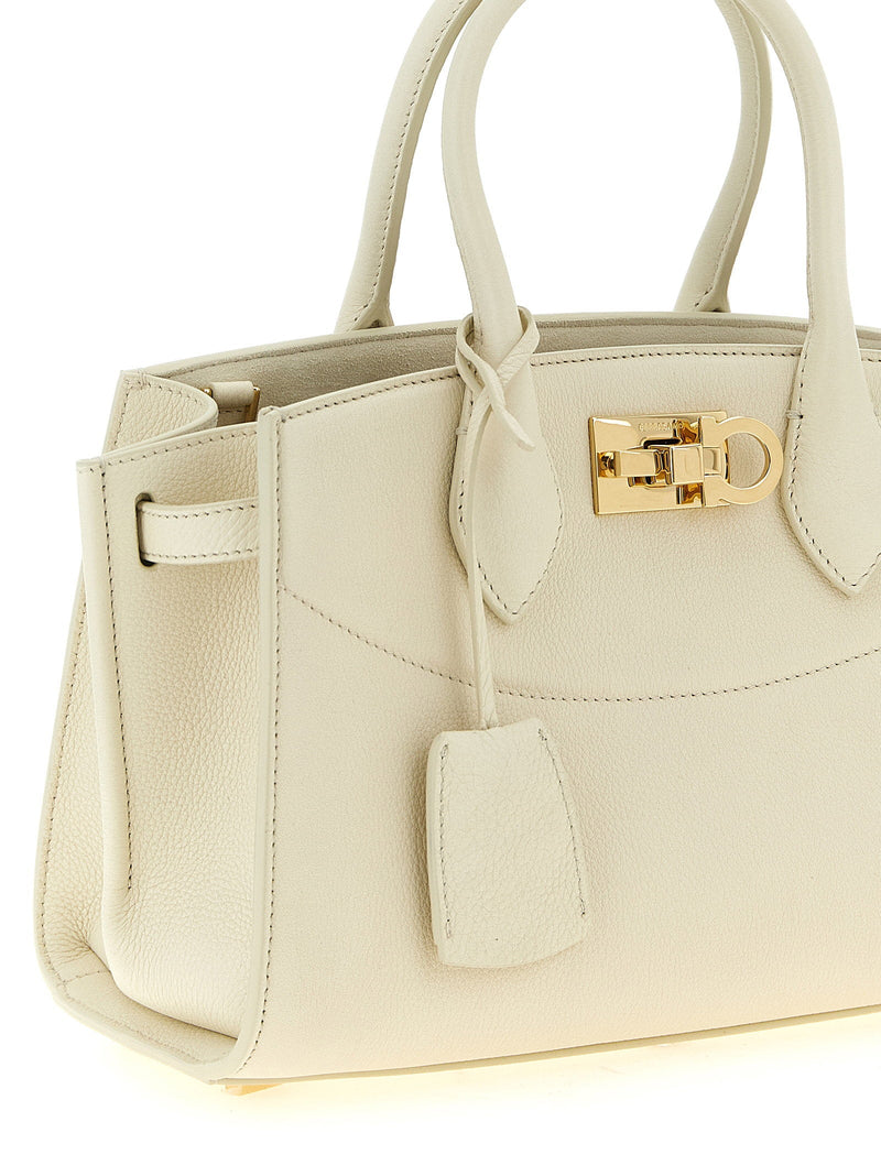 Ferragamo Studio Tote Bag — Cream Hammered Calf Leather
