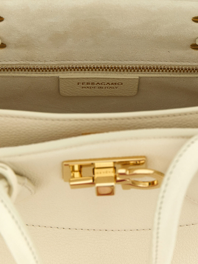 Ferragamo Studio Tote Bag — Cream Hammered Calf Leather
