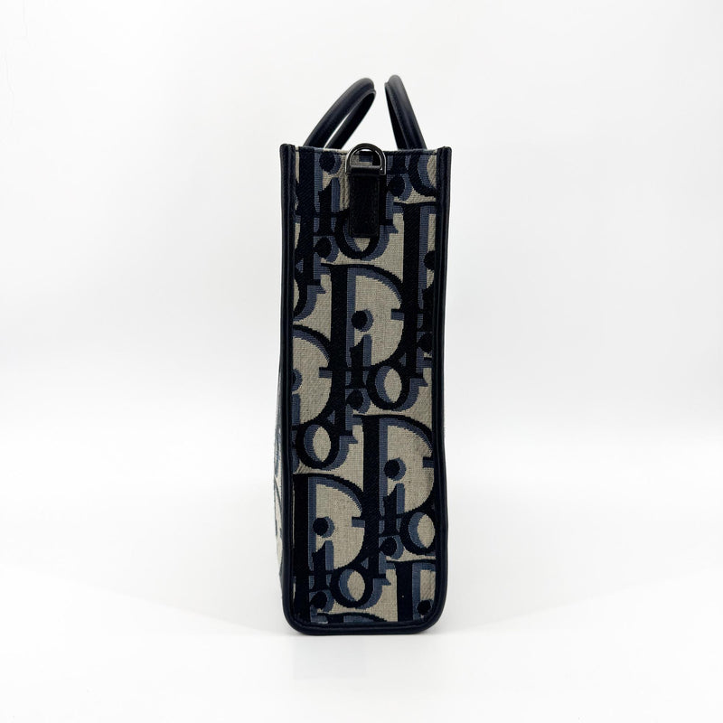 Christian Dior Book Tote With Strap Oblique Canvas Black