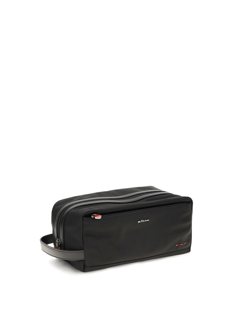 Kiton Nylon Beauty Case Top Handle Bag — Black
