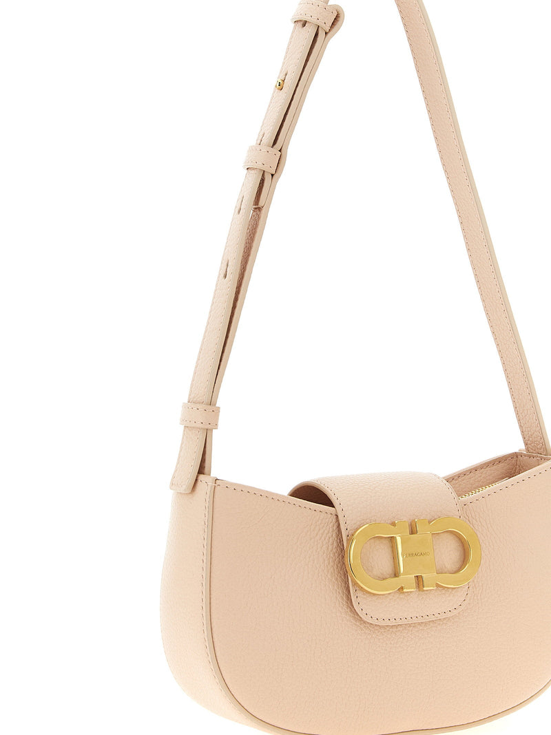 Ferragamo Gabry Shoulder Bag — Beige Hammered Leather