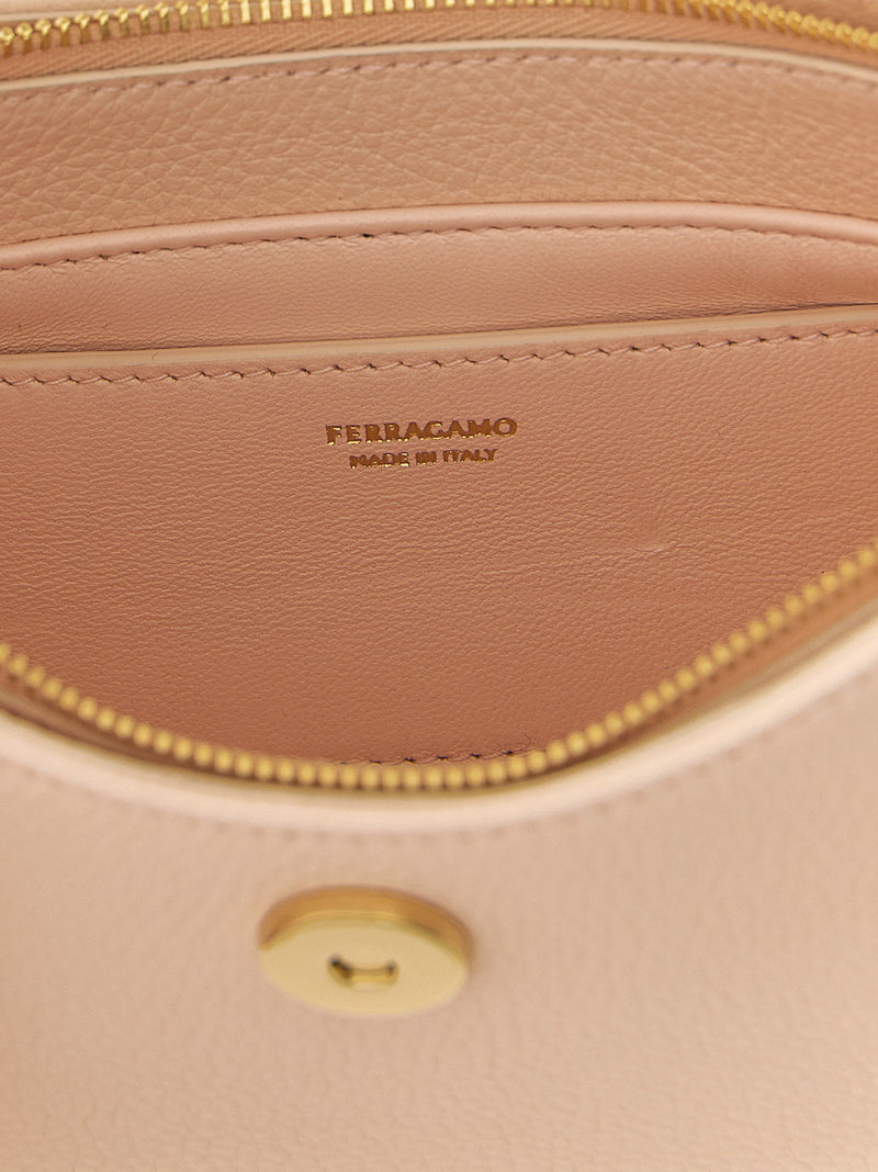 Ferragamo Gabry Shoulder Bag — Beige Hammered Leather