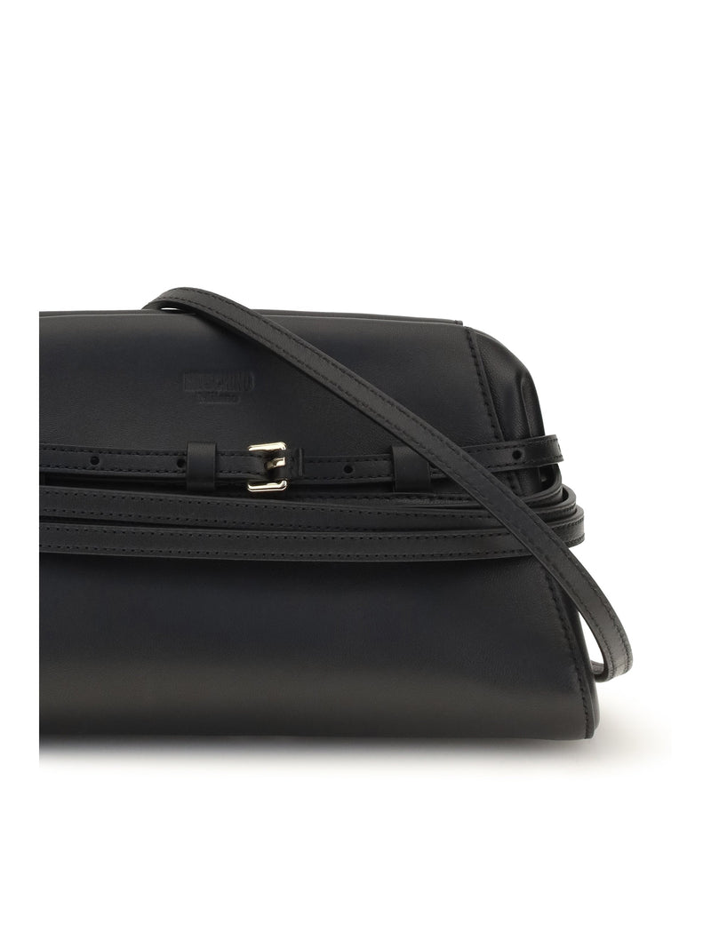 Moschino Belt-Detail Clutch — Black Goatskin/hircus Goatskin