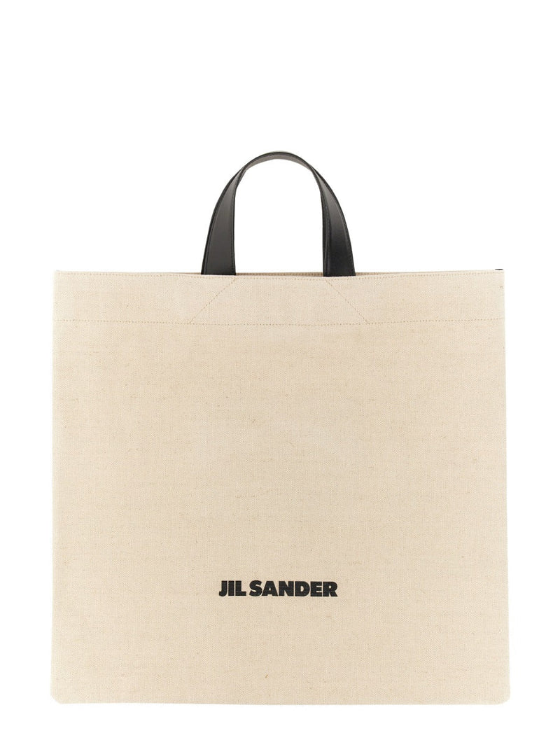 Jil Sander Cotton-Linen Blend Tote Bag — Beige Body: Cotton