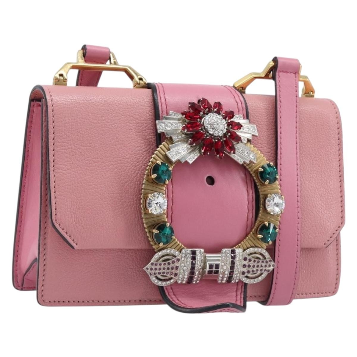 Miu Miu Madras Crystal Flap Leather Pink Bag