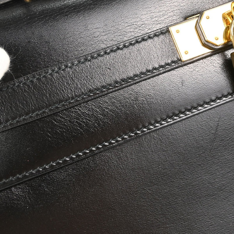 Hermes Kelly Black Box Calf With Gold Hardware Calfskin Bag