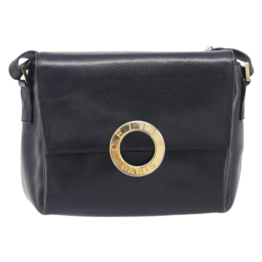 Celine Vintage Circle Logo Leather Black Bag