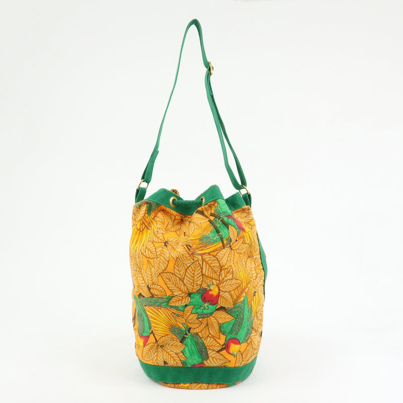 Hermes Vintage Drawstring Bucket Printed Canvas Orange Bag