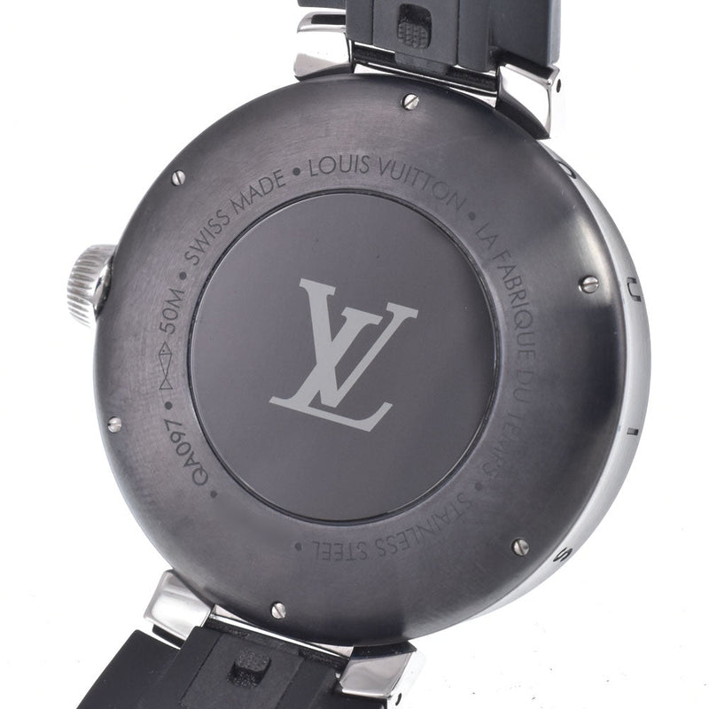 Louis Vuitton Tambour Moon Dual Time Quartz Stainless Steel With Diamond Lugs And Markers Leather Watches