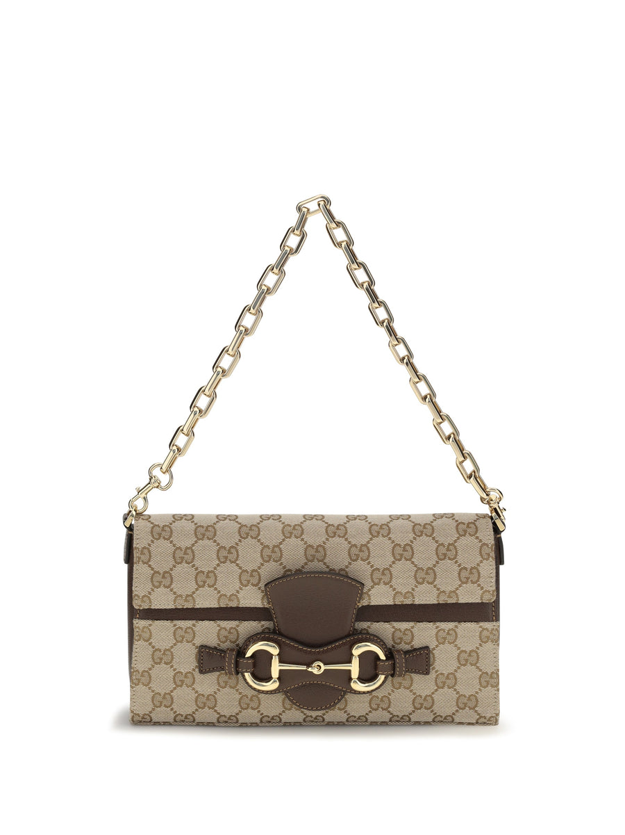 Gucci Horsebit Ristretto Shoulder Bag — Beige Fabric