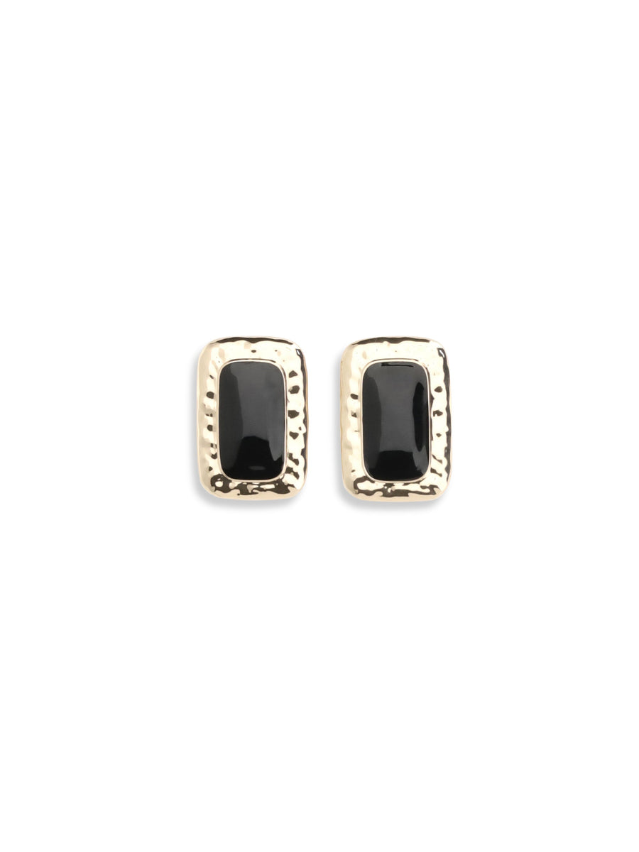 Self-Portrait Black Enamel Mottled Gold Earrings — Brass