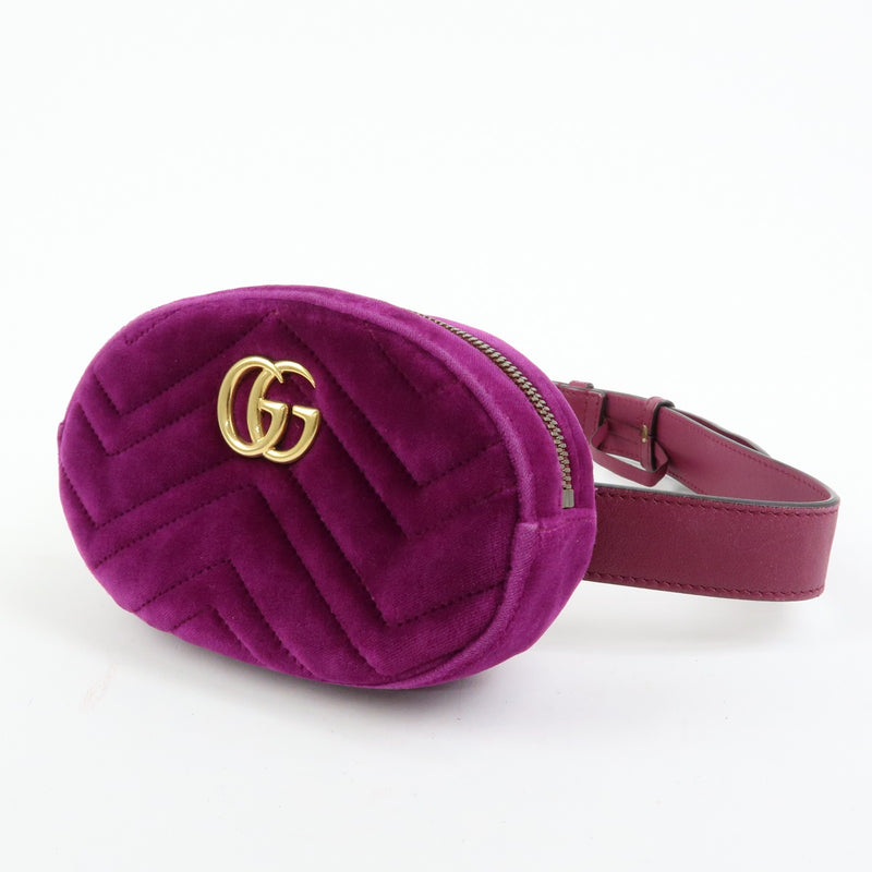 Gucci Gg Marmont Belt Matelasse Velvet Purple Bag