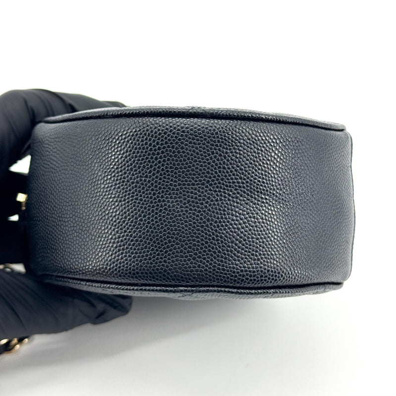Chanel Round Chain Quilted Caviar Black Leather Bag