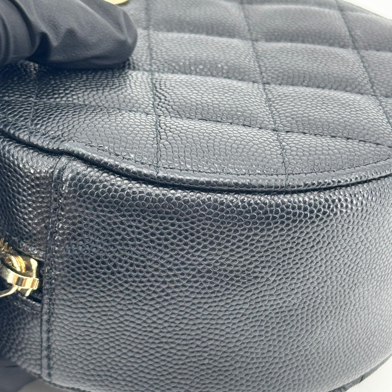 Chanel Round Chain Quilted Caviar Black Leather Bag